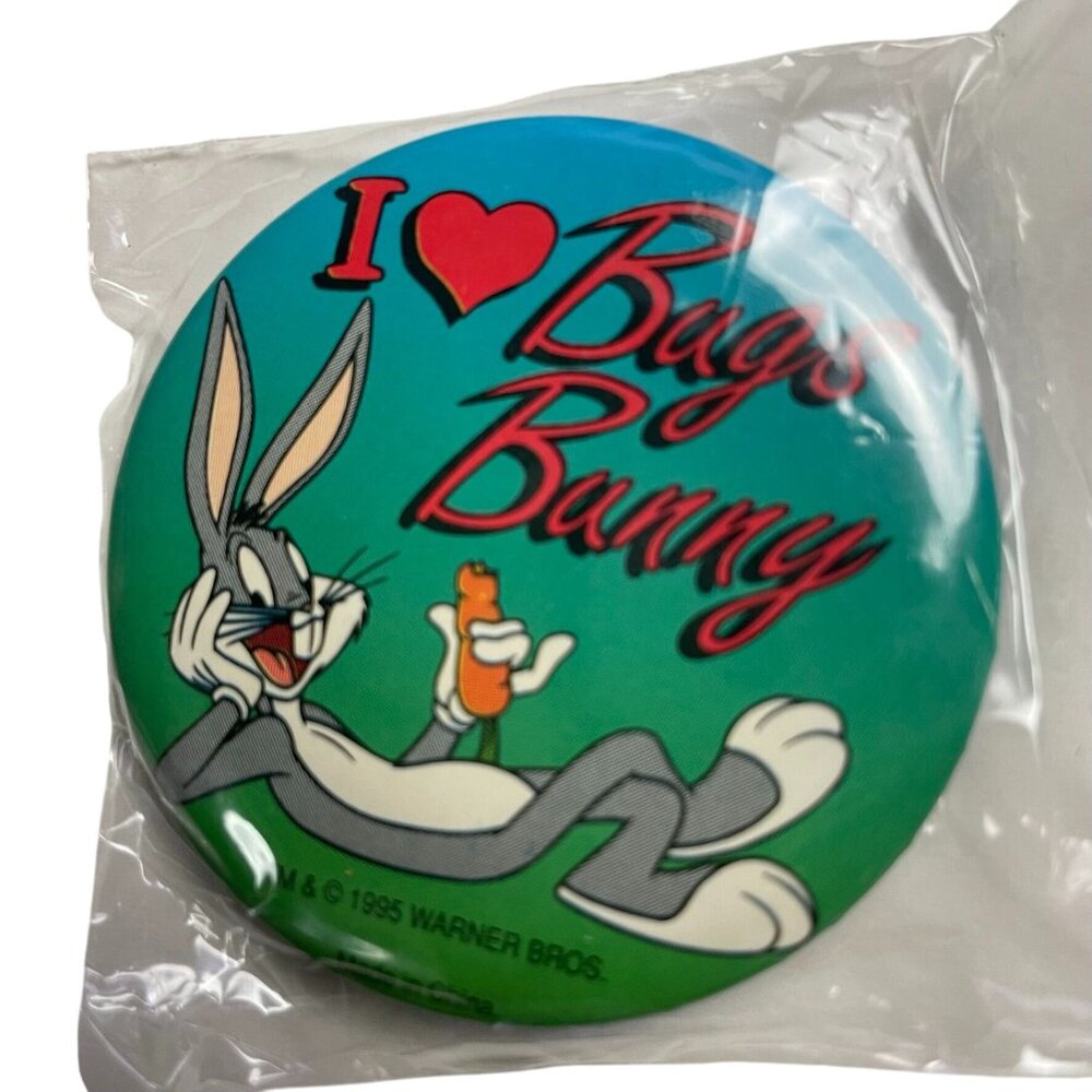 Vintage 1995 WB Looney Tunes Bugs Bunny Safety Pin Back Button NEW SEALED mq